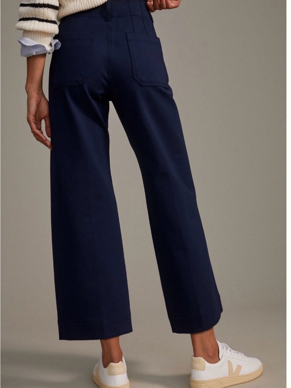 Anthropologie Navy Wide-Leg Cropped Pants